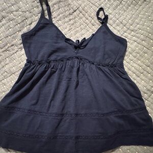 Hollister Navy Tie Front Babydoll Tank NWT